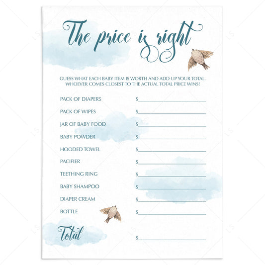 The price is right blue baby shower game printable by LittleSizzle