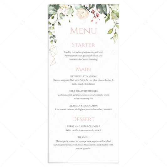 Floral party menu card template instant download by LittleSizzle
