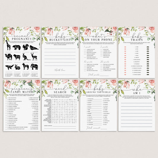 Big Baby Party Games Bundle Printable with Blush Flowers by LittleSizzle