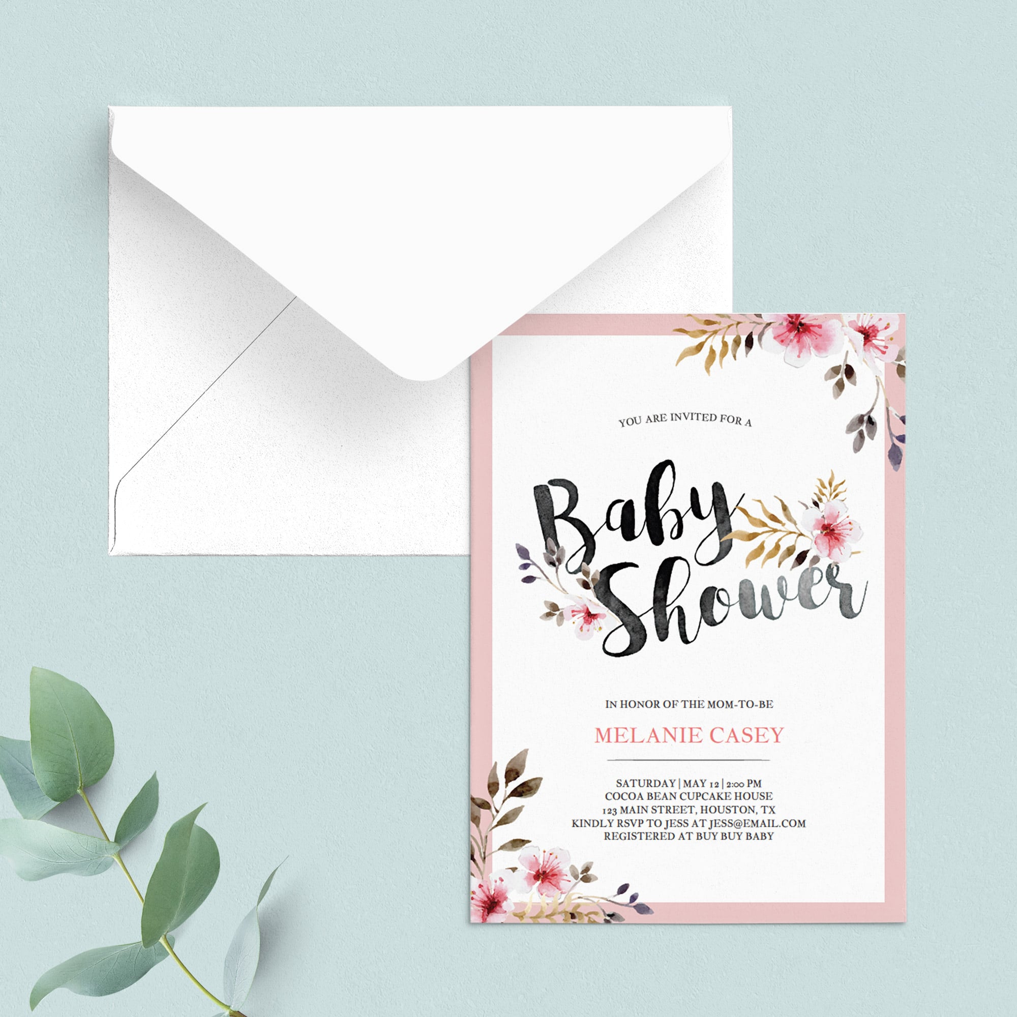 Pink flowers baby shower invite template by LittleSizzle