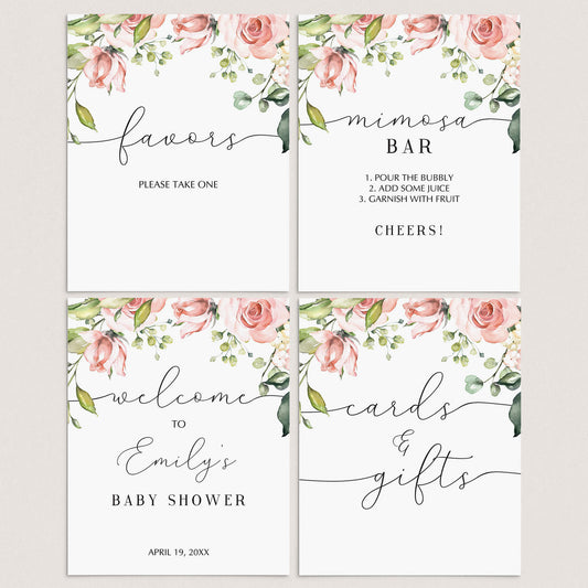 Blush Floral Baby Shower Signs Package Printable by LittleSizzle