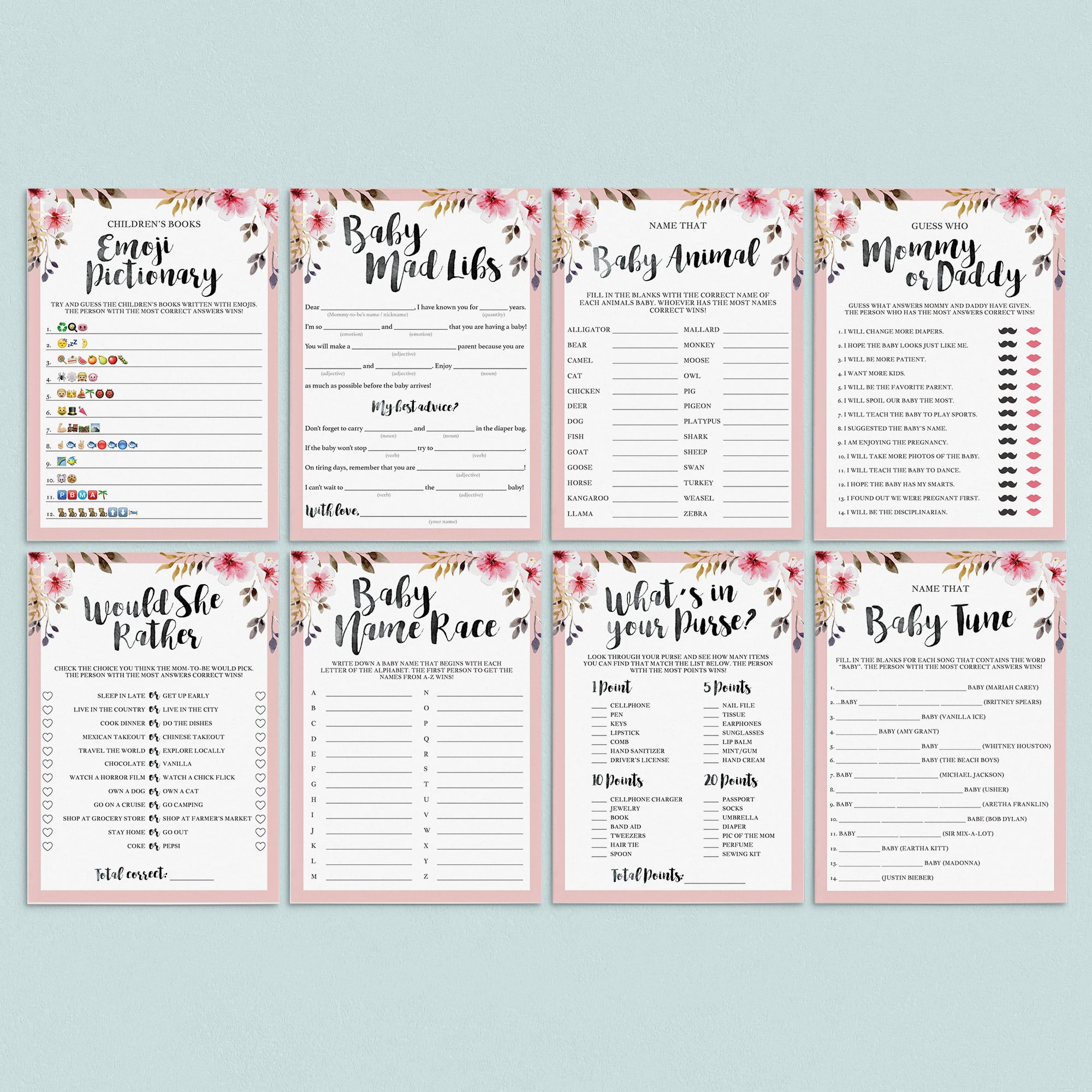 Baby shower games package floral printable by LittleSizzle