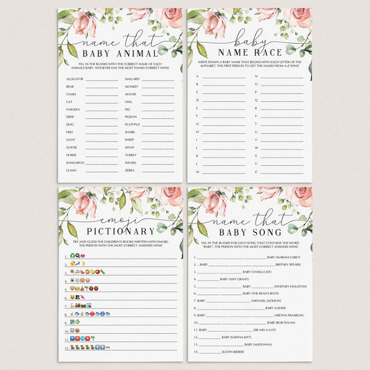 Blush floral baby shower games pack instant download by LittleSizzle
