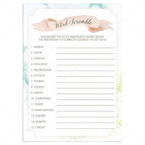 Baby Word Scramble Game with Anwers | Printable – LittleSizzle