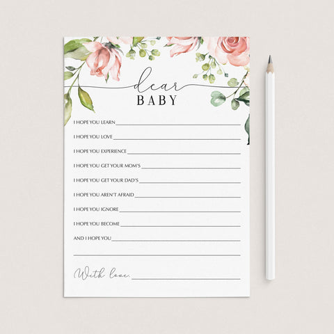 Flower Baby Shower Dear Baby Wishes Card | Printable & Virtual Files ...