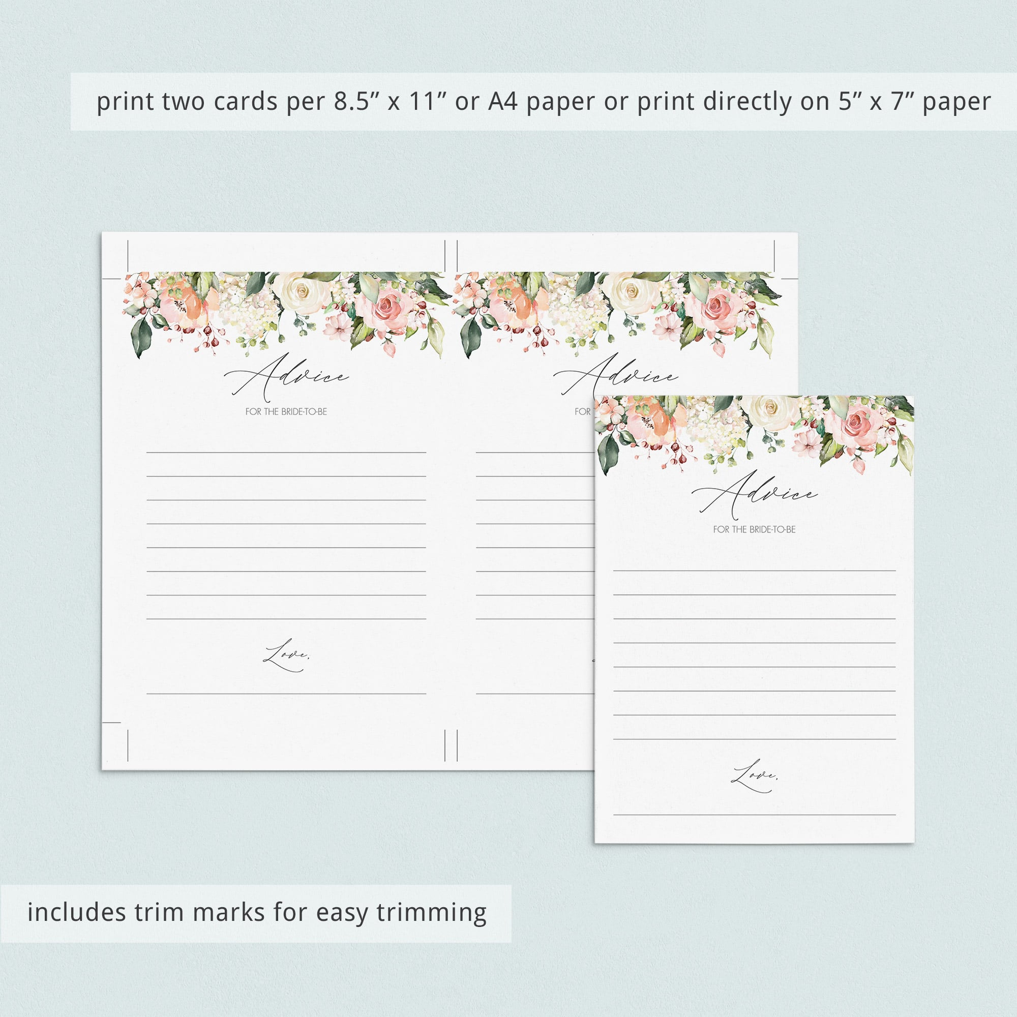 watercolor flowers advice cards bridalshower printables
