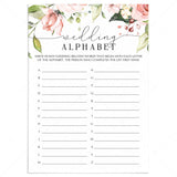 Wedding Alphabet Game Printable with Blush Flowers by LittleSizzle