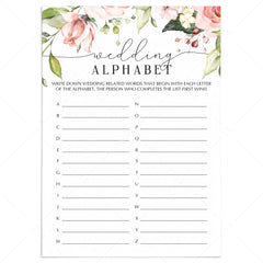 Wedding Alphabet Game Printable with Blush Flowers by LittleSizzle