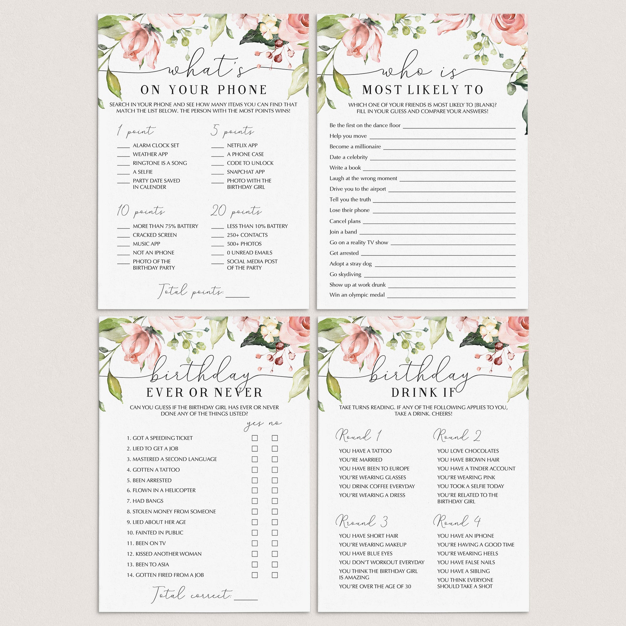 Womens Birthday Party Games for Adults Printable by LittleSizzle