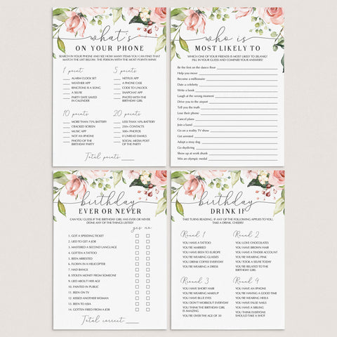 Womens Birthday Party Games for Adults Printable | Blush Floral ...