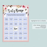 Printable Baby Bingo Cards with Blush Pink Flowers