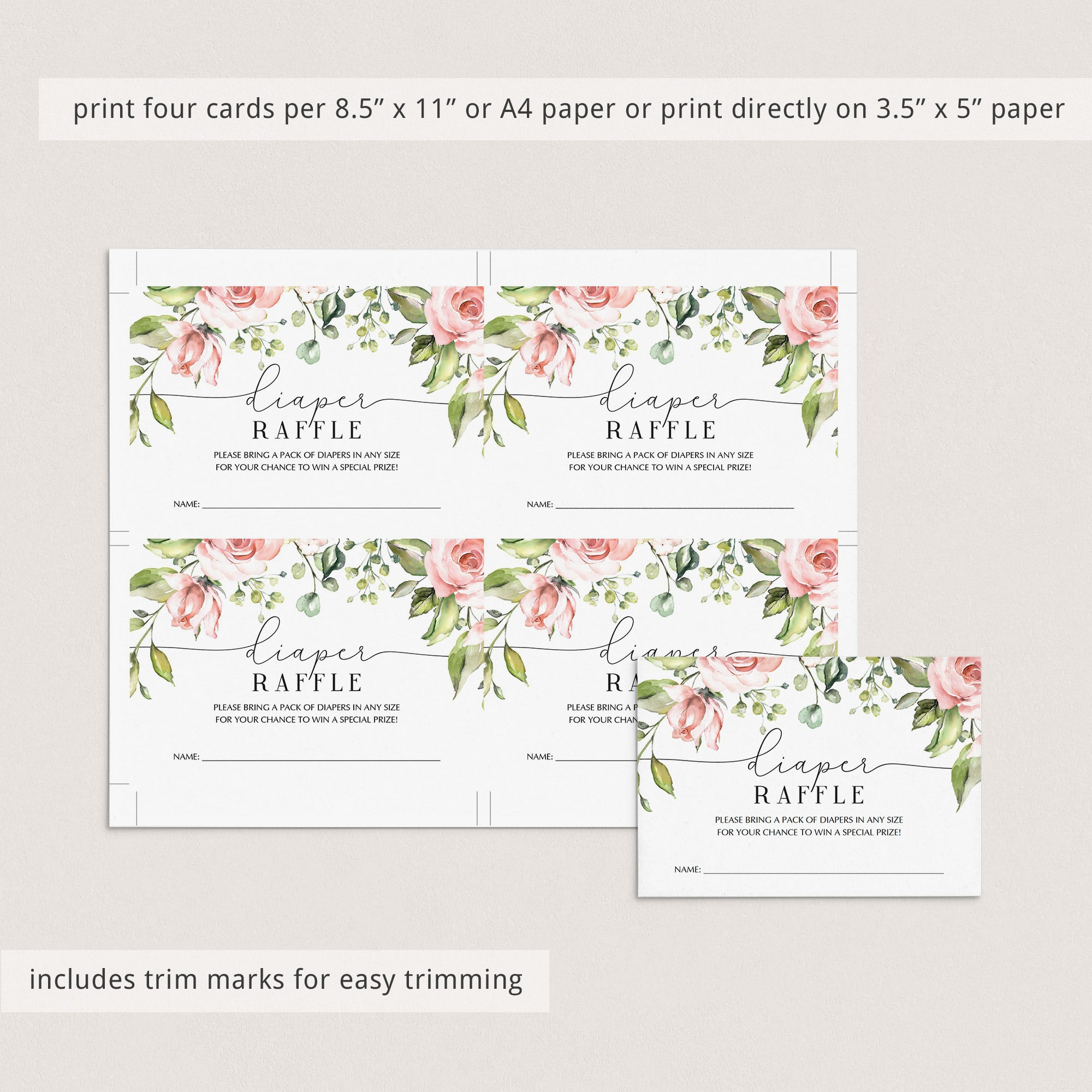 Printable diaper raffle ticket blush floral by LittleSizzle