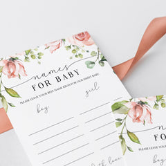 Names for Baby Printable Cards with Blush Flowers