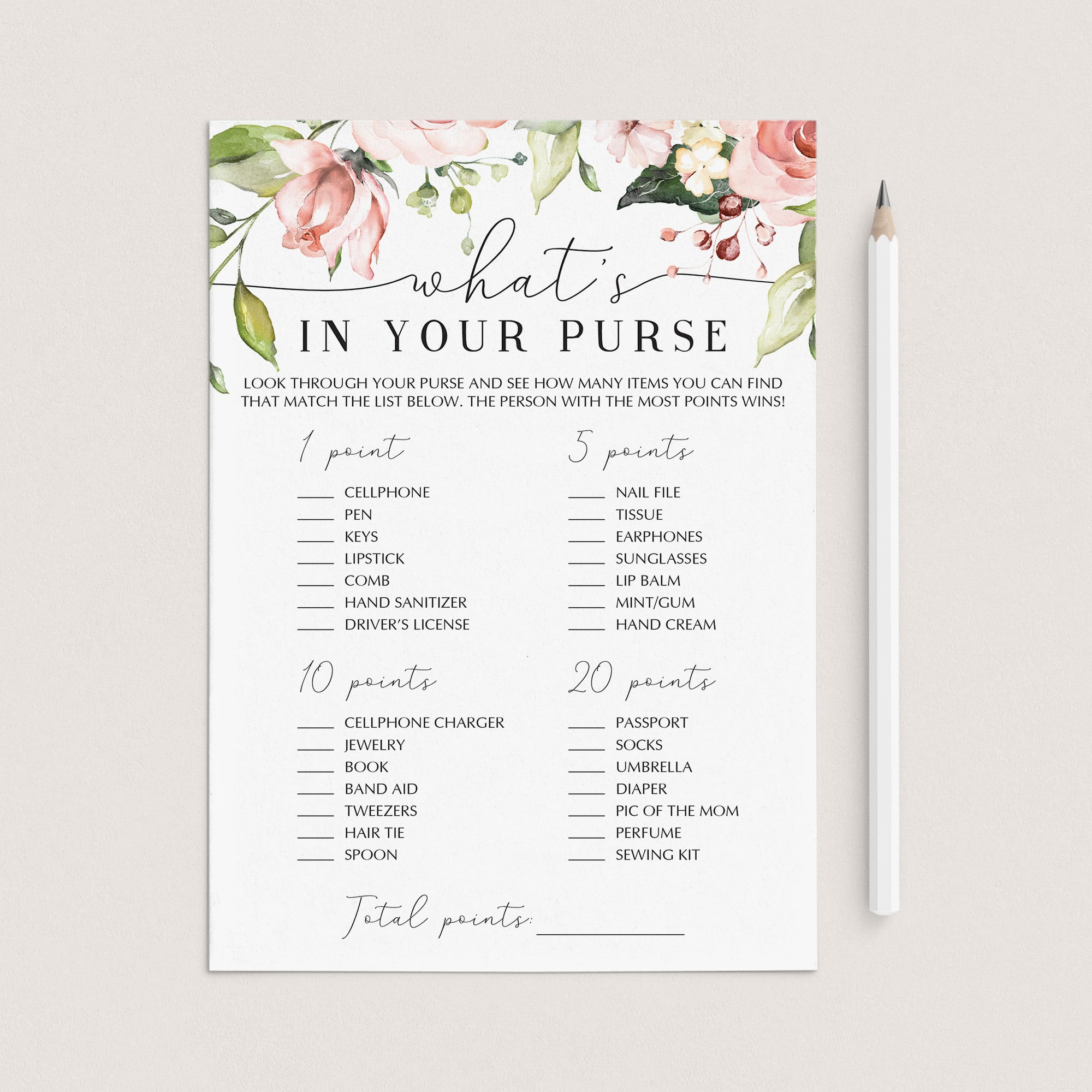 Garden baby shower whats in your purse game cards by LittleSizzle