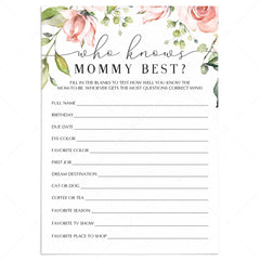 Who knows mommy best baby shower game blush floral by LittleSizzle