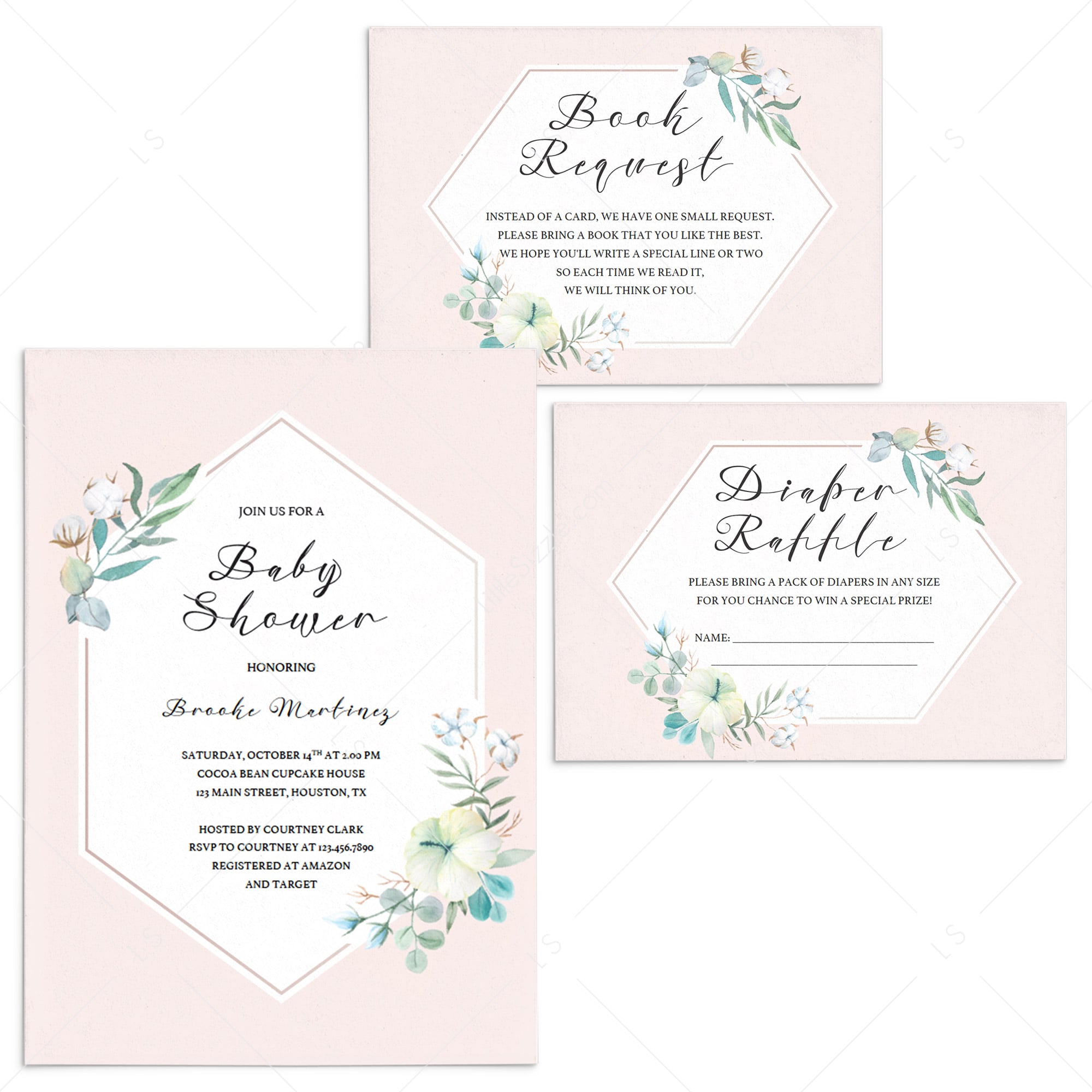 Blush and white baby shower invitation set by LittleSizzle