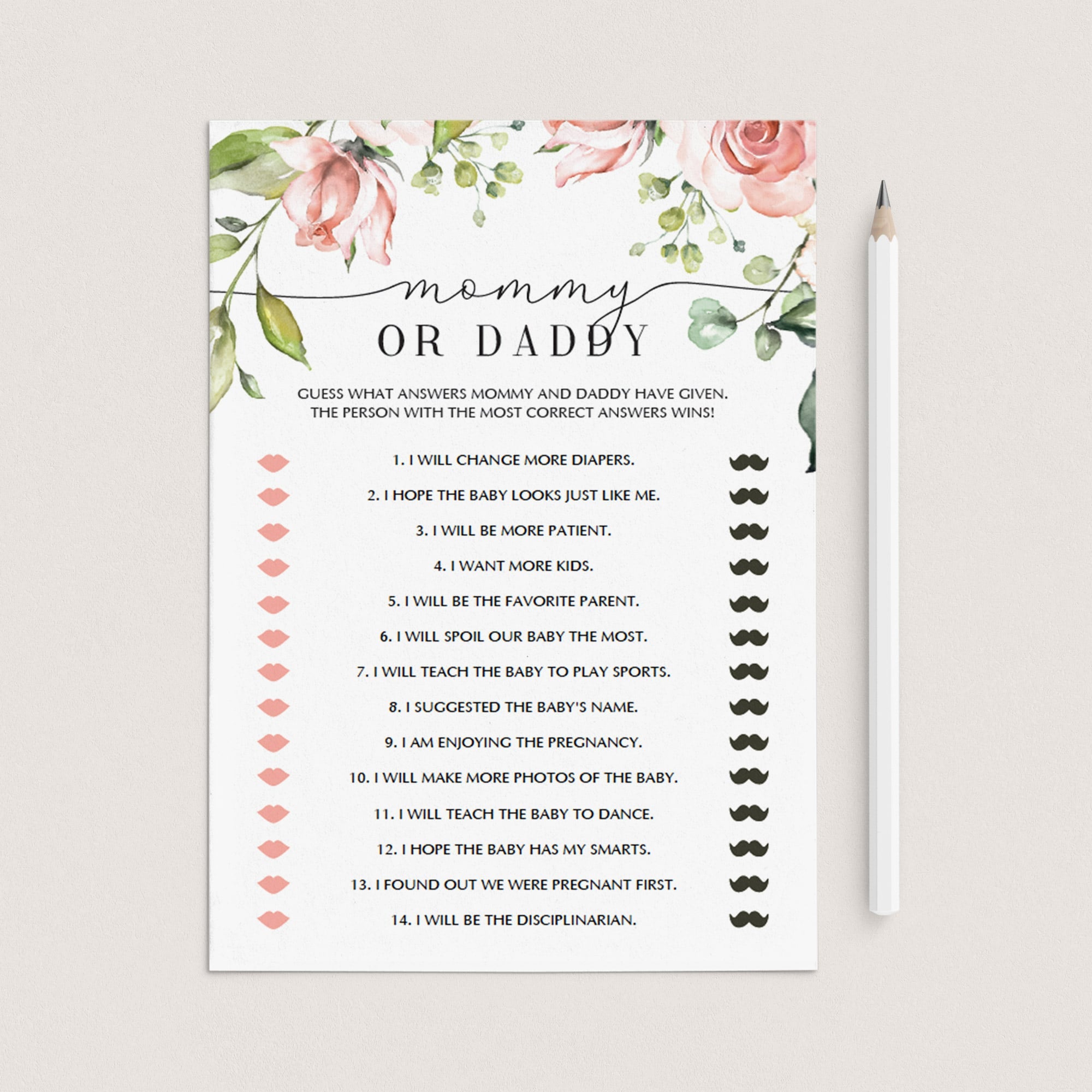Mommy daddy baby shower game floral theme by LittleSizzle
