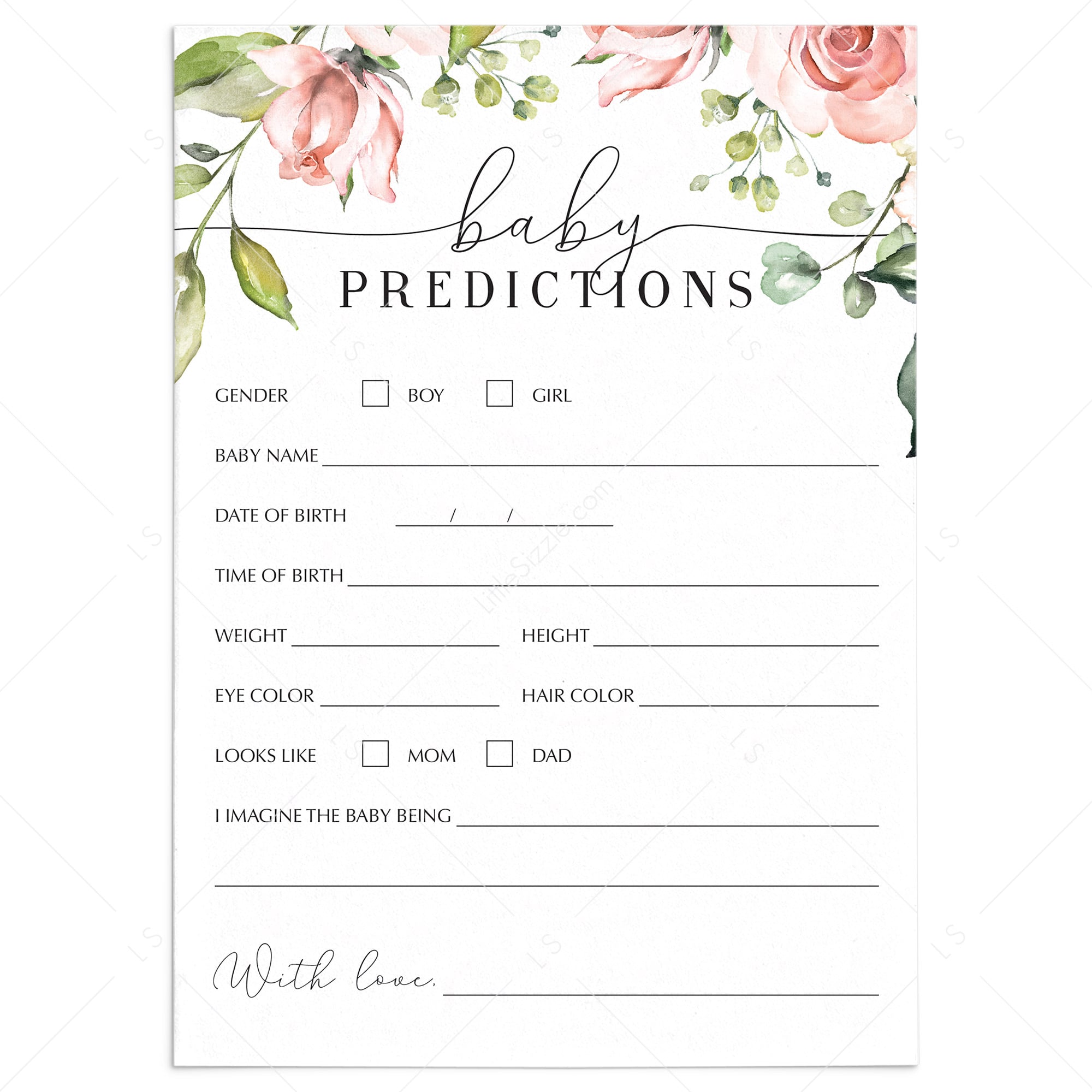 Baby predictions guessing game for baby shower by LittleSizzle