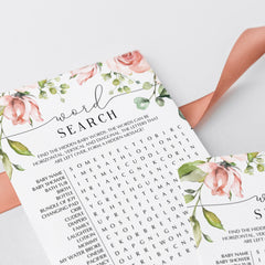 Printable Word Search Game for Floral Baby Shower