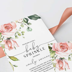 Blush Floral Baby Sprinkle Invitation Editable Template