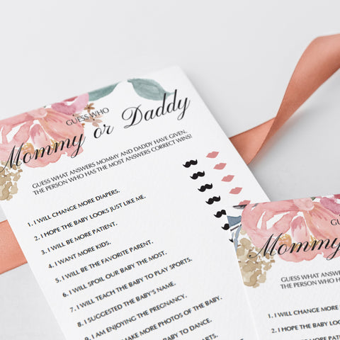 Mommy or Daddy baby shower game printable | Instant download – LittleSizzle