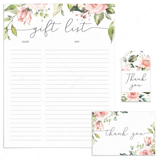 Blush floral party printables gift tracker and thank yous by LittleSizzle