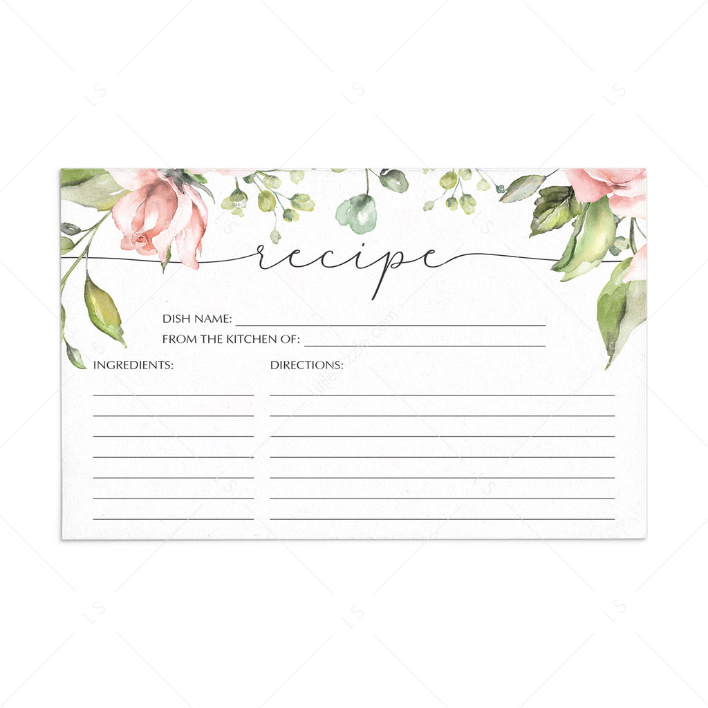 Recipe Card Printable 5x7 Front And Back Recipe Card Floral Etsy
