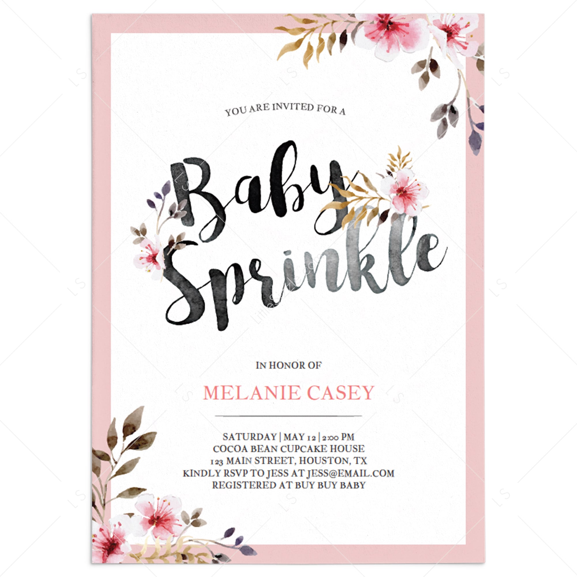 Floral Baby Sprinkle Invitation Template  Instant download by LittleSizzle