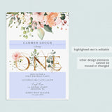Floral one birthday invitation editable template by LittleSizzle