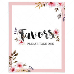 Printable favors sign with blush pink flowers by LittleSizzle