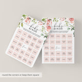 Blush Floral Baby Bingo Cards Prefilled, Blank and Game Template