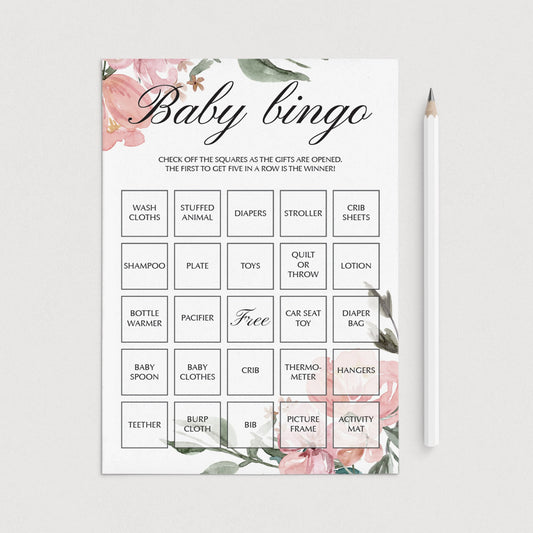 Blush pink baby shower bingo game cards by LittleSizzle