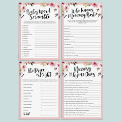 Floral themed DIY baby shower games bundle printable by LittleSizzle
