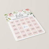 Blush Floral Baby Bingo Cards Prefilled, Blank and Game Template
