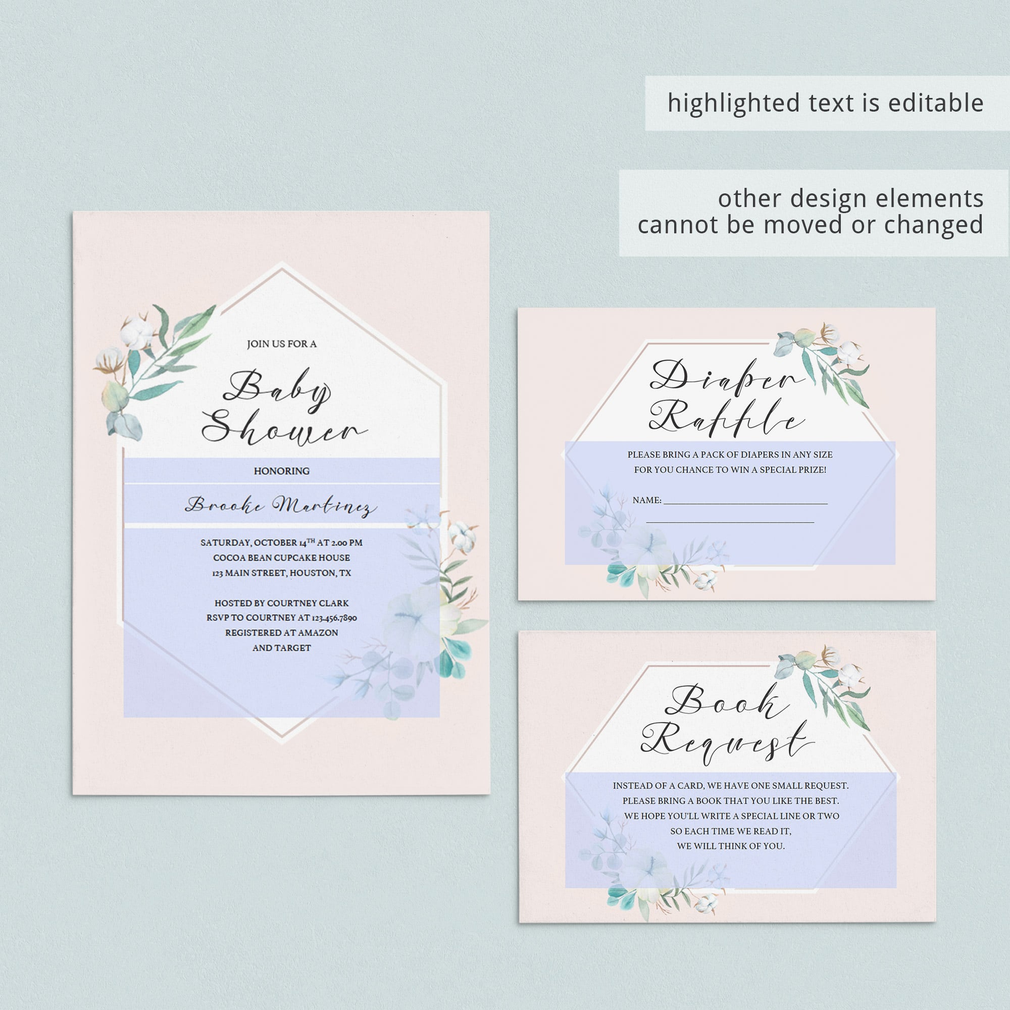 PDF template download for baby shower blush floral by LittleSizzle