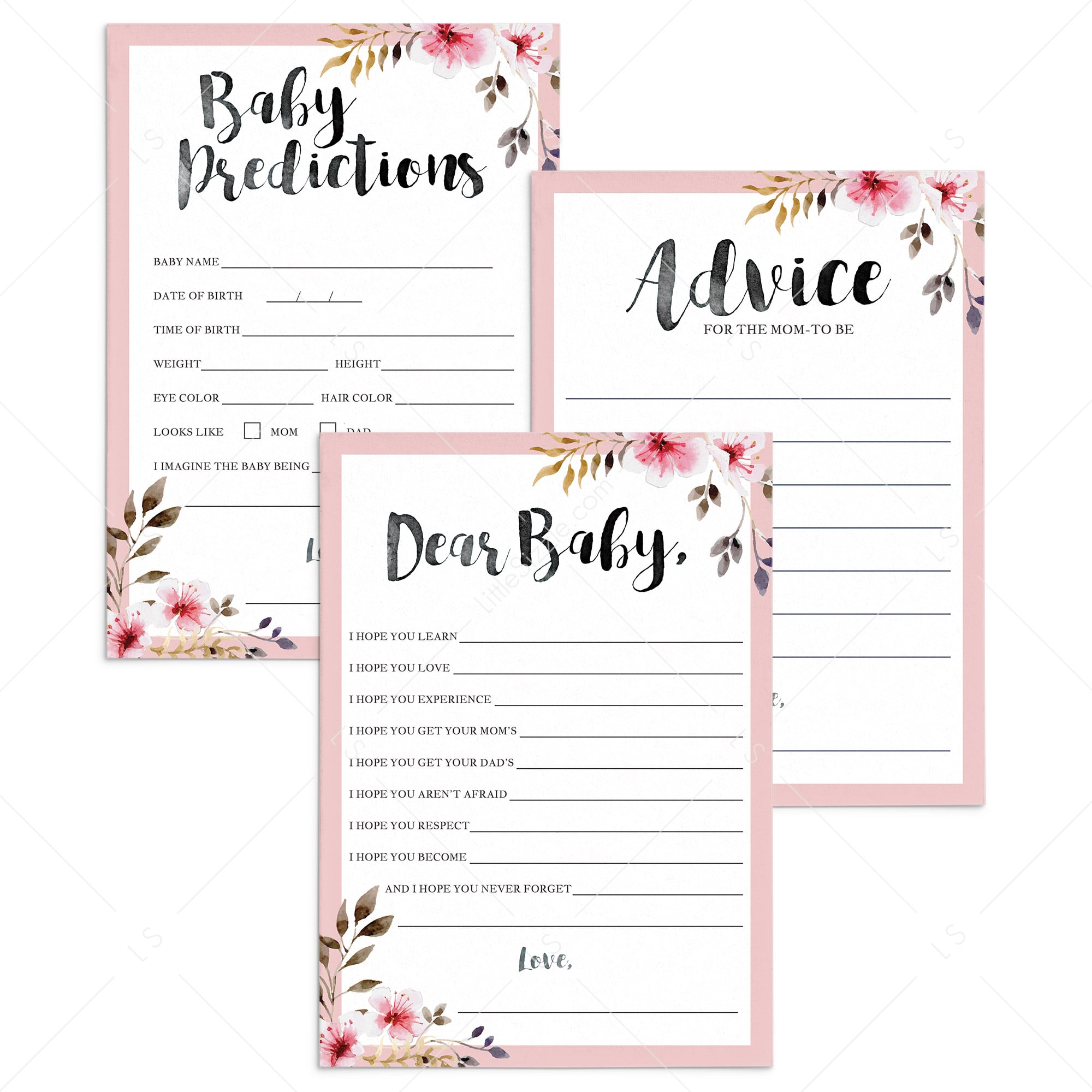 Blush watercolor baby shower activities for girls by LittleSizzle