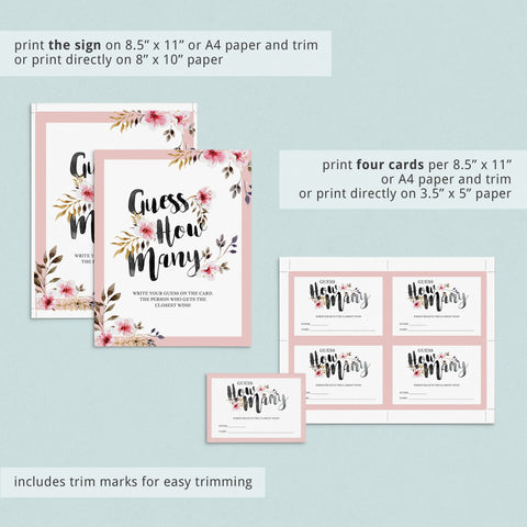 Printable Guess How Many sign and cards with blush flowers | Instant ...