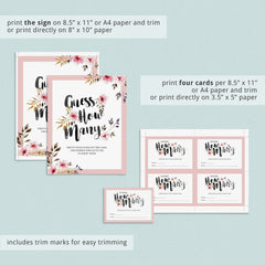Printable guess how many game cards pink watercolor flowers by LittleSizzle