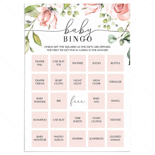Blush Floral Baby Bingo Cards Prefilled, Blank and Game Template by LittleSizzle
