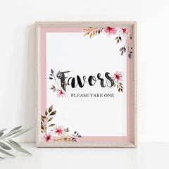 Pink watercolor flowers on favors sign for outdoor shower by LittleSizzle