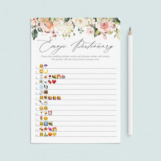 floral bridal shower emoji pictionary game printable by LittleSizzle