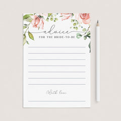 printable advice card template for floral bridalshower