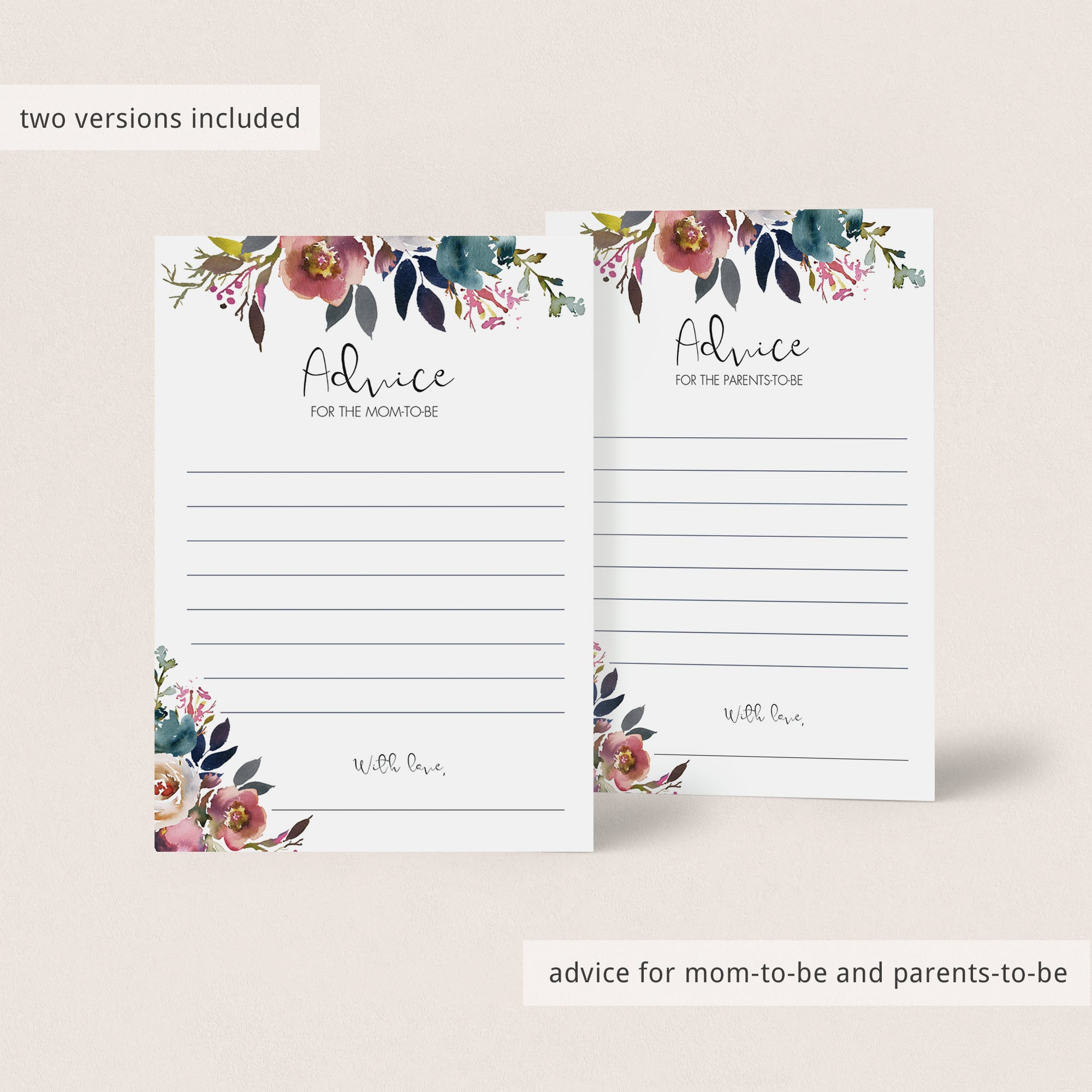 Printable baby advice cards for floral themed party by LittleSizzle