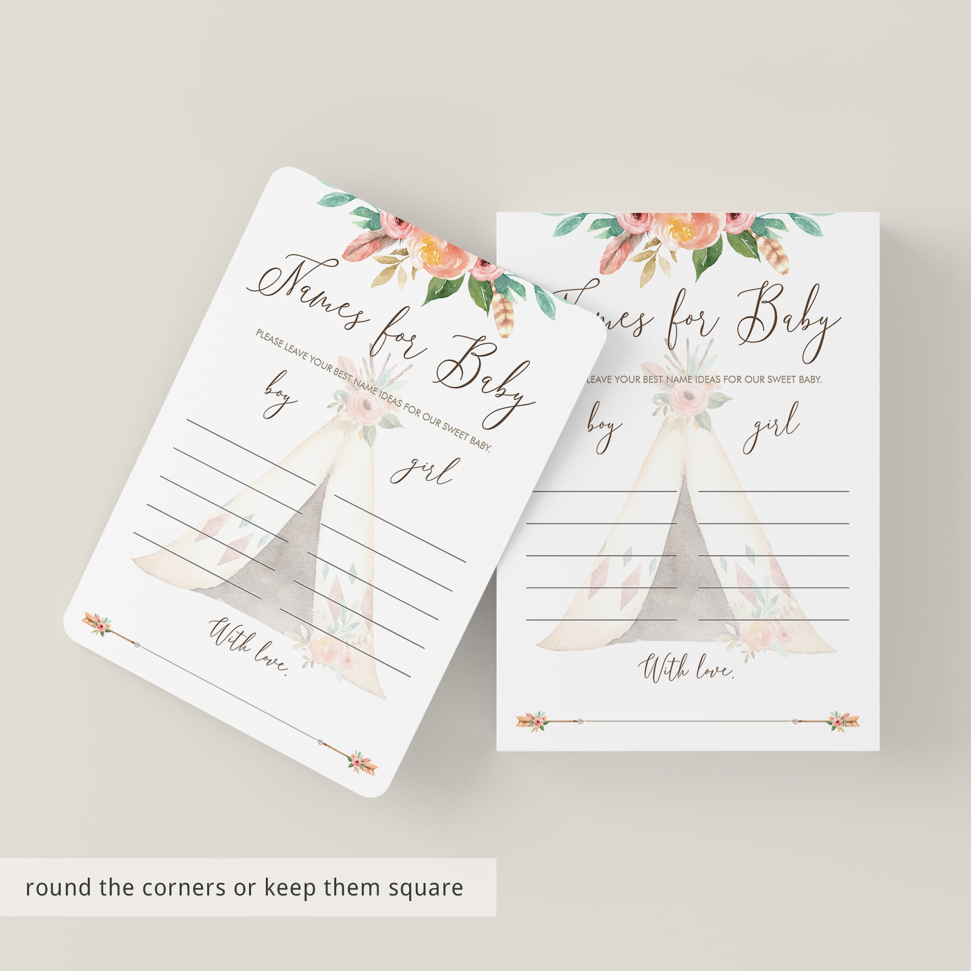Boy and girl name suggestion cards for gender reveal party by LittleSizzle