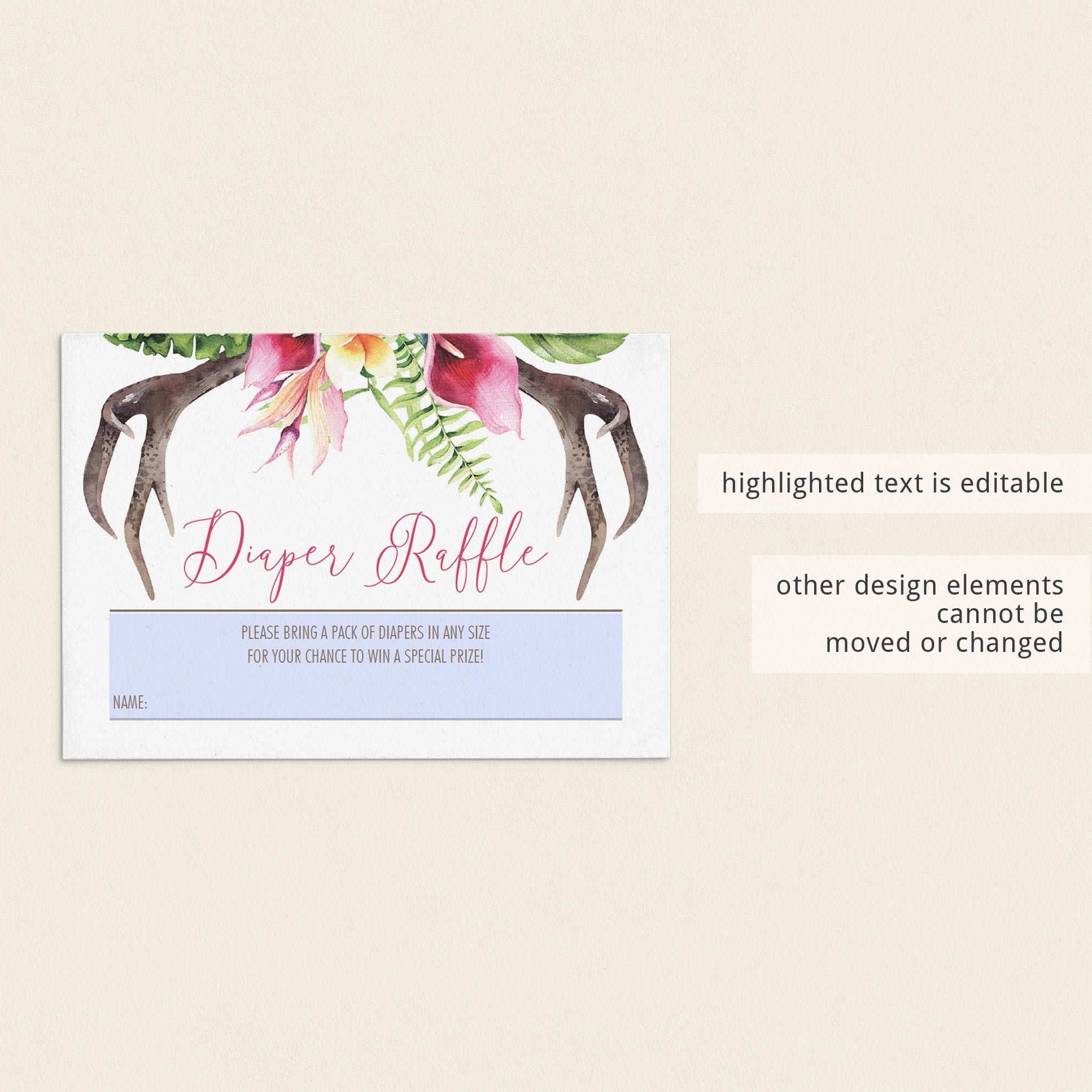 Watercolor bohemian girl baby shower diaper raffle cards by LittleSizzle
