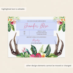 Watercolor antlers and floral baby shower invitation by LittleSizzle