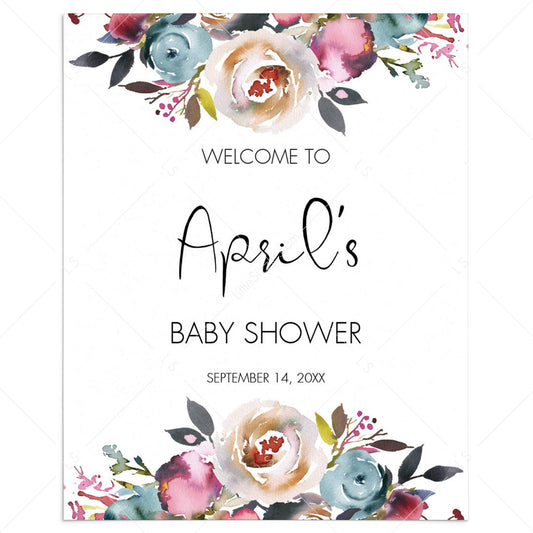 Bohemian Shower Printable Welcome Sign Floral Watercolor by LittleSizzle