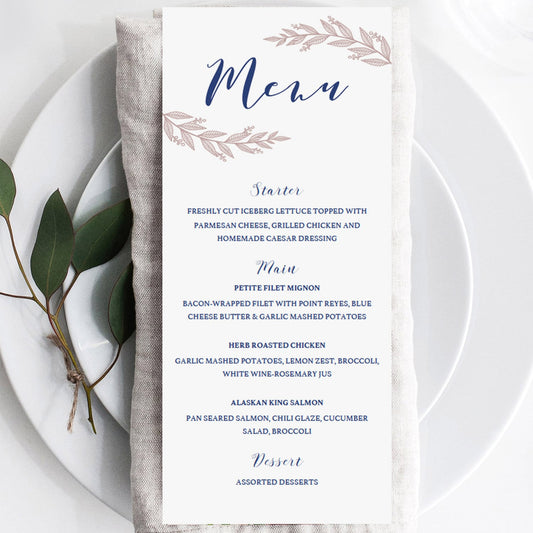 Printable menu cards pink and navy branch by LittleSizzle