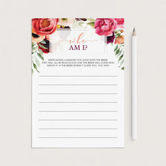 printable who am i bridal shower game ideas