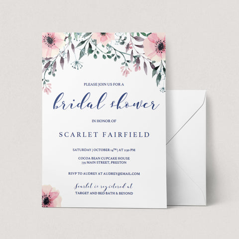 Pink Floral Bridalshower Invitation Cards Printable Instant Download ...